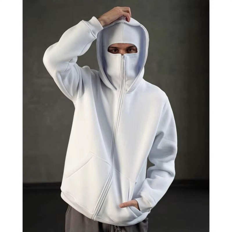 Amazon Foreign Trade Masked Double-Cap Zipper Hooded Sweatshirt Men's Fleece Style Cool Style Loose Zipper Sweatshirt Amazon Foreign Trade Masked Double-Cap Zipper Hooded Sweatshirt Men's Fleece Style Cool Style Loose Zipper Sweatshirt