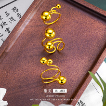 黄金色细线光面球戒指欧美冷淡ins风设计创意线条艺术双圆球饰品