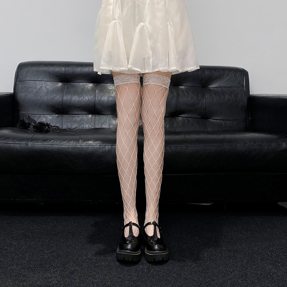 Netzstrümpfe Lolita im japanischen Stil, sexy, süße Netzstrümpfe, Lolita, Spitzenbesatz, JK, Overknee-Lange Socken 106_voghion.com