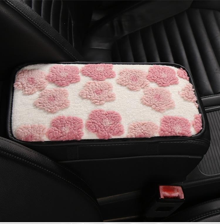 2026 New Floral Lambswool Car Armrest Cushion in Vibrant Red