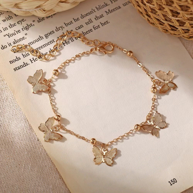 Cross-Border Hot-Selling Butterfly Pendant Bracelet, Simple and Elegant Anklet, Hollow Butterfly Jewelry in Stock Wholesale