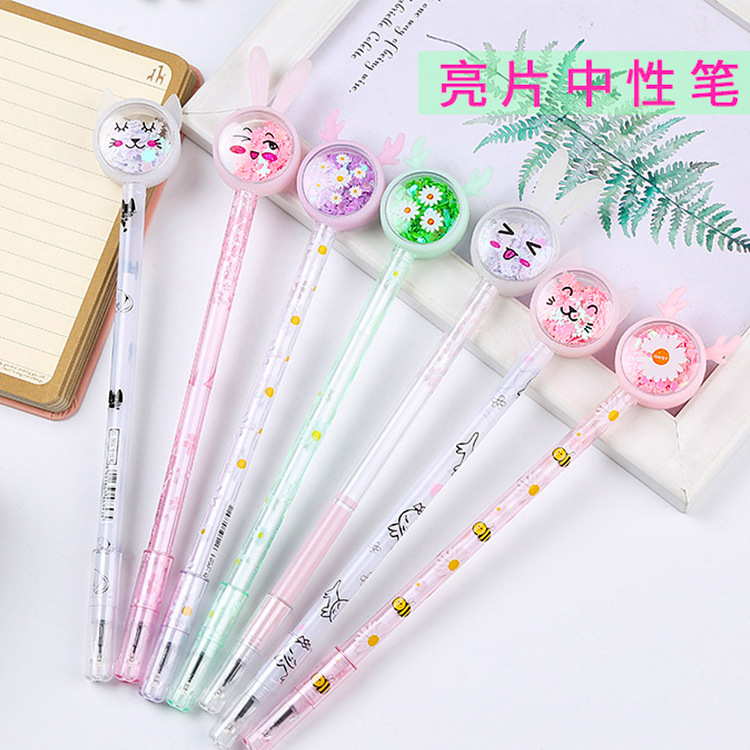 Lindo de alta apariencia lentejuelas gel pluma de dibujos animados animal forma estudiante pluma de agua creativa papelería oficina firma pluma