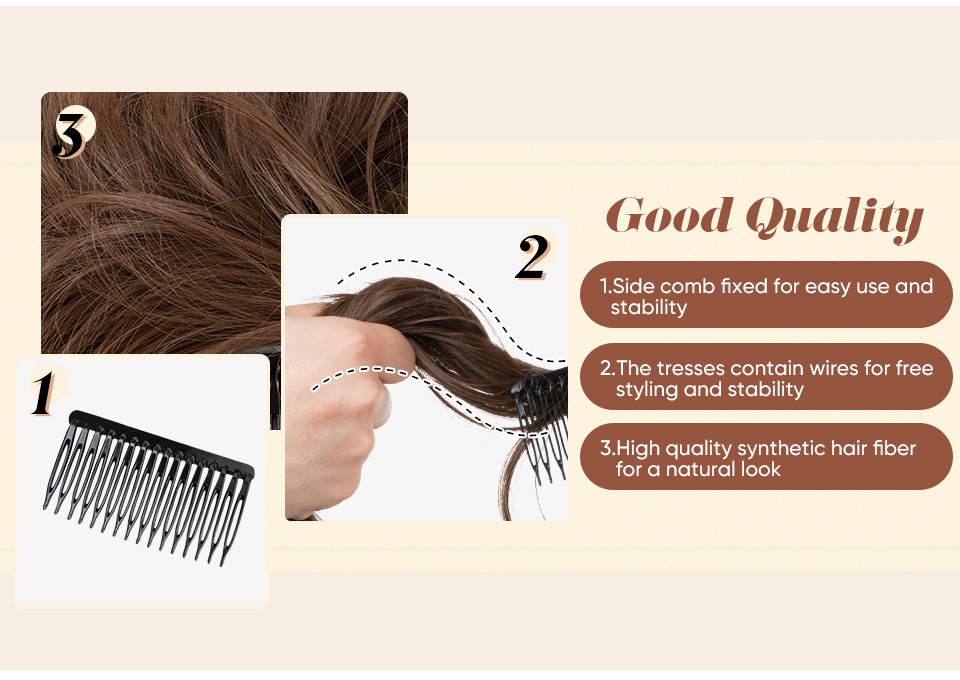 Kunsthaar Neues Stück für Damen mit verstellbarem Kammeinsatz aus Hochtemperaturseide_voghion.com