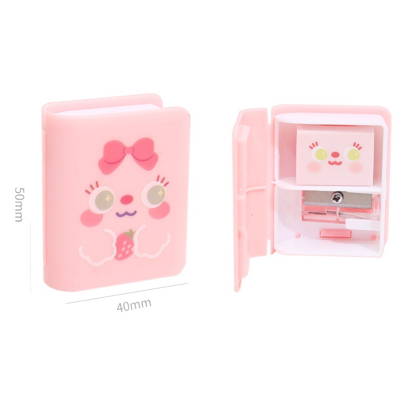 Tuqiang estudiante de dibujos animados papelería borrador forma sacapuntas libro Sacapuntas de doble uso sacapuntas multifuncional regalo creativo