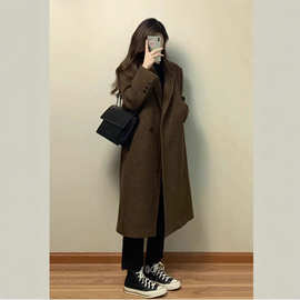 高级感超好看双面秋冬大衣中长款咖色毛呢外套女2025新款爆款秋冬