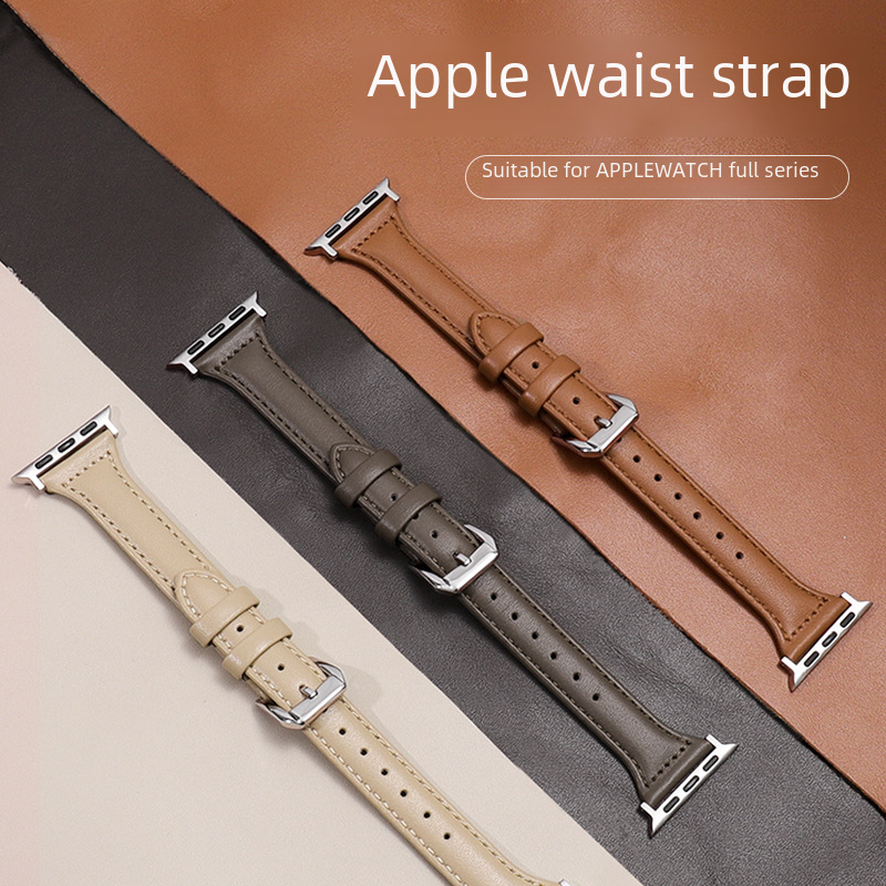 thumbnail image 3 of Adecuado para correa de iwatch 4/5/6/7/8ultra Apple Primera capa de cuero Correa de cintura pequeña para hombre Cuero fino delgado, 3 of 5