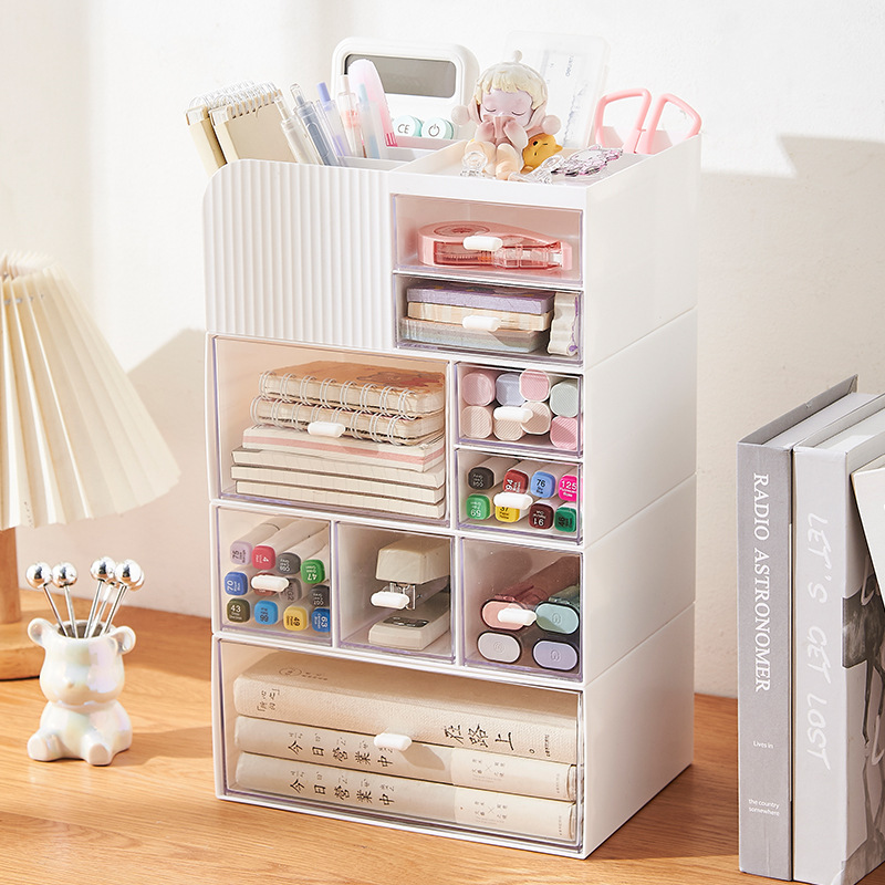 Drawer-type Desktop Storage Box Cosmetic Rack Office Living Room Stackable Stationery Storage Box