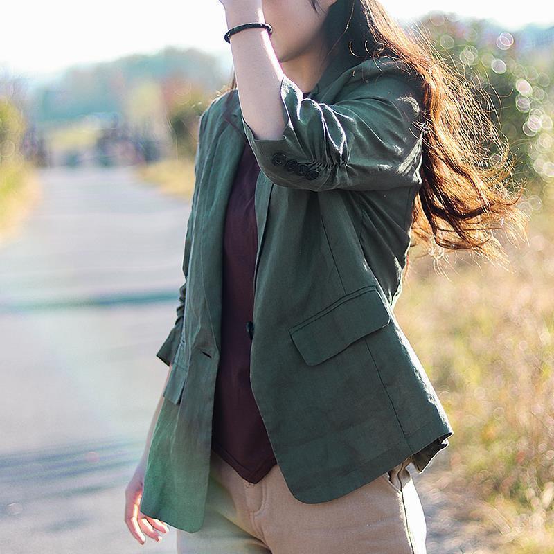 Linen Blazer Korean Style New Thin Slim Fit Three-Quarter Sleeve Women's Plus Size Casual Spring and Autumn Cotton Linen Blazer Linen Blazer Korean Style New Thin Slim Fit Three-Quarter Sleeve Women's Plus Size Casual Spring and Autumn Cotton Linen Blazer