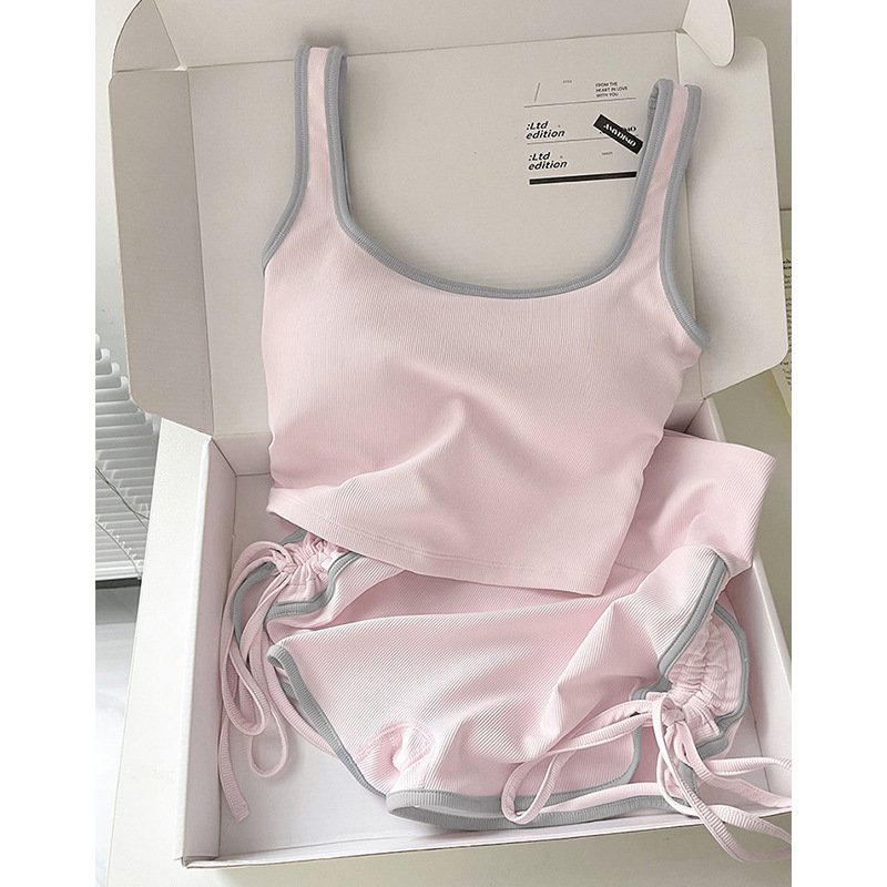 Korean-Style Sports Bra Set for Women, Running, Fitness, Yoga Wear with Chest Pads and Fixed Cups, Suitable for Outerwear or Inner Wear with a Camisole