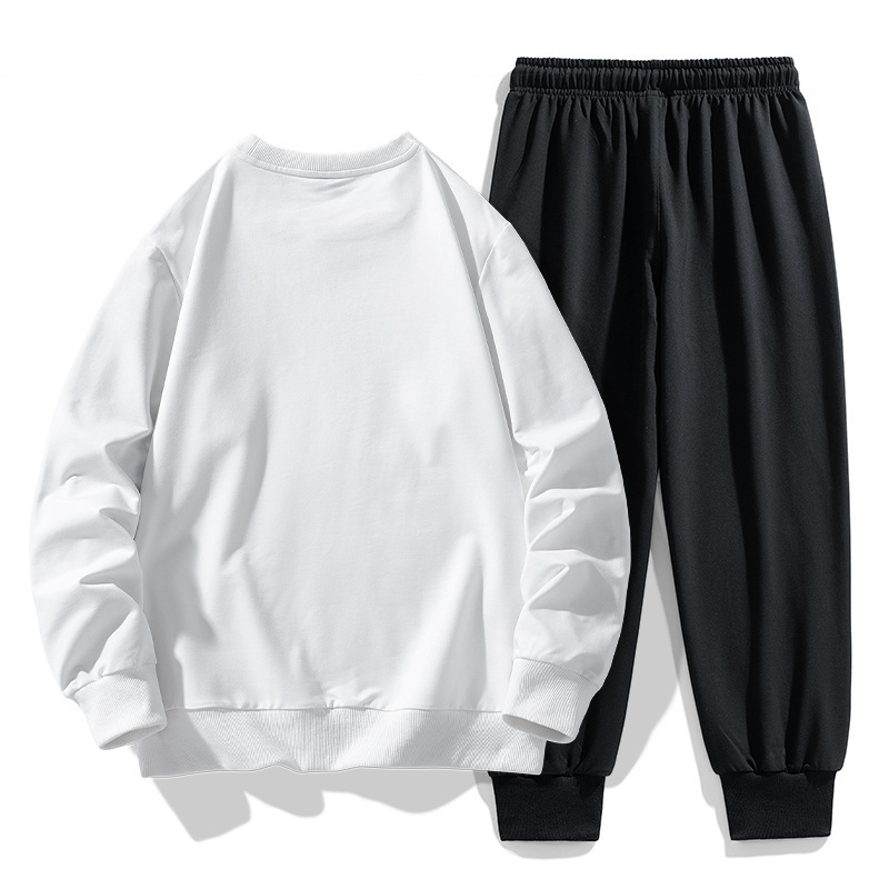 Suéter de cuello redondo para hombres otoño y invierno nuevo estilo de marca de moda transfronteriza de color sólido pantalones casuales con dos piezas