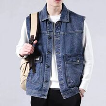 牛仔外套男春夏季潮牌宽松痞帅港风复古工装夹克背心马甲坎肩秋装