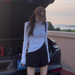 松弛感卷边T恤打底罩衫女2025秋季韩版修身微透薄款chic防晒上衣