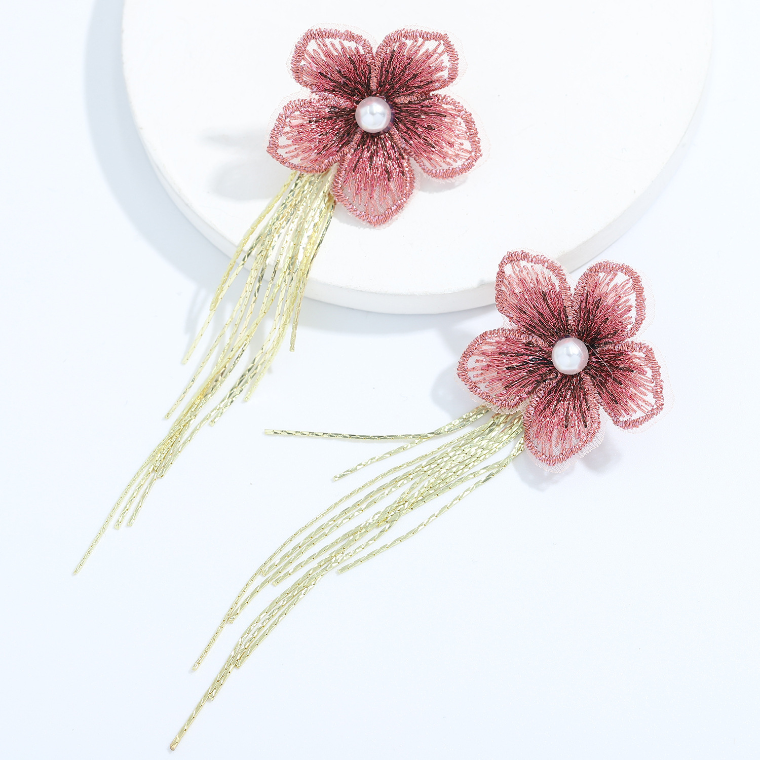 Blumenohrringe Aus Koreanischem Netzgewebe display picture 12