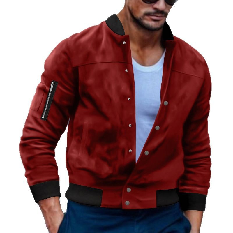 2023 chaqueta de hombre transfronteriza Otoño e Invierno chaqueta de gamuza europea y americana collar de pie Chaqueta de punto de un solo pecho chaqueta casual hombres