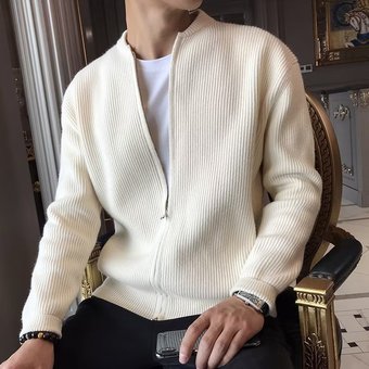 秋冬新款毛衣针织衫外套男开衫夹克保暖修身商务纯色跨境外贸批发
