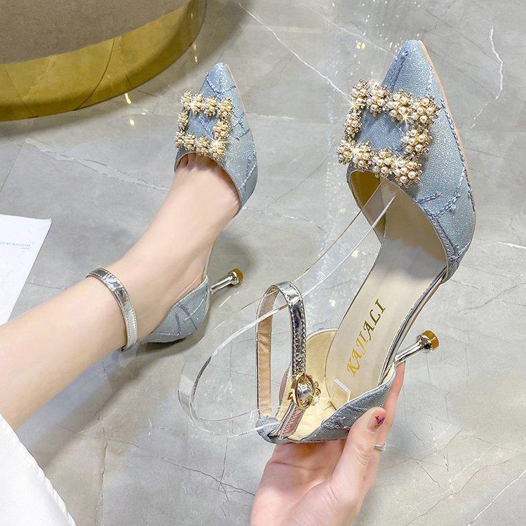 Pearl High-Heeled Chunky Heel Lady New 2025 Chanel-Style Sandals Spring and Autumn High Heels Women Trendy Street Influencer Bag