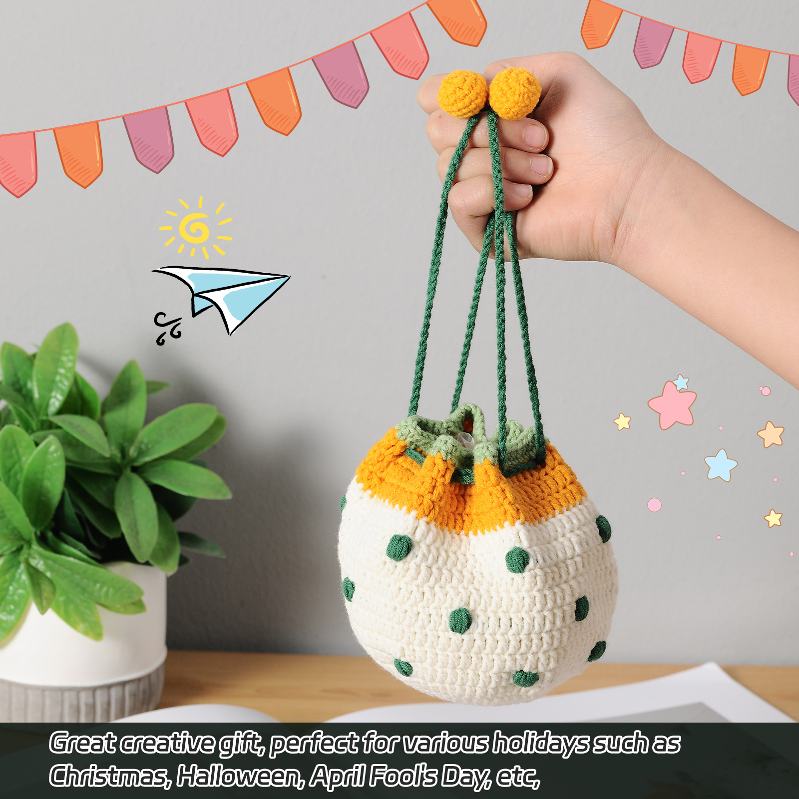 폴카 도트 드로스트링 백 - 화이트