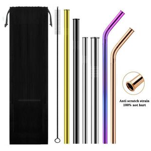 Hot sale 304 stainless steel telescopic straw cross-border drinking pipe suit coffee color straight pipe metal elbow wholesale