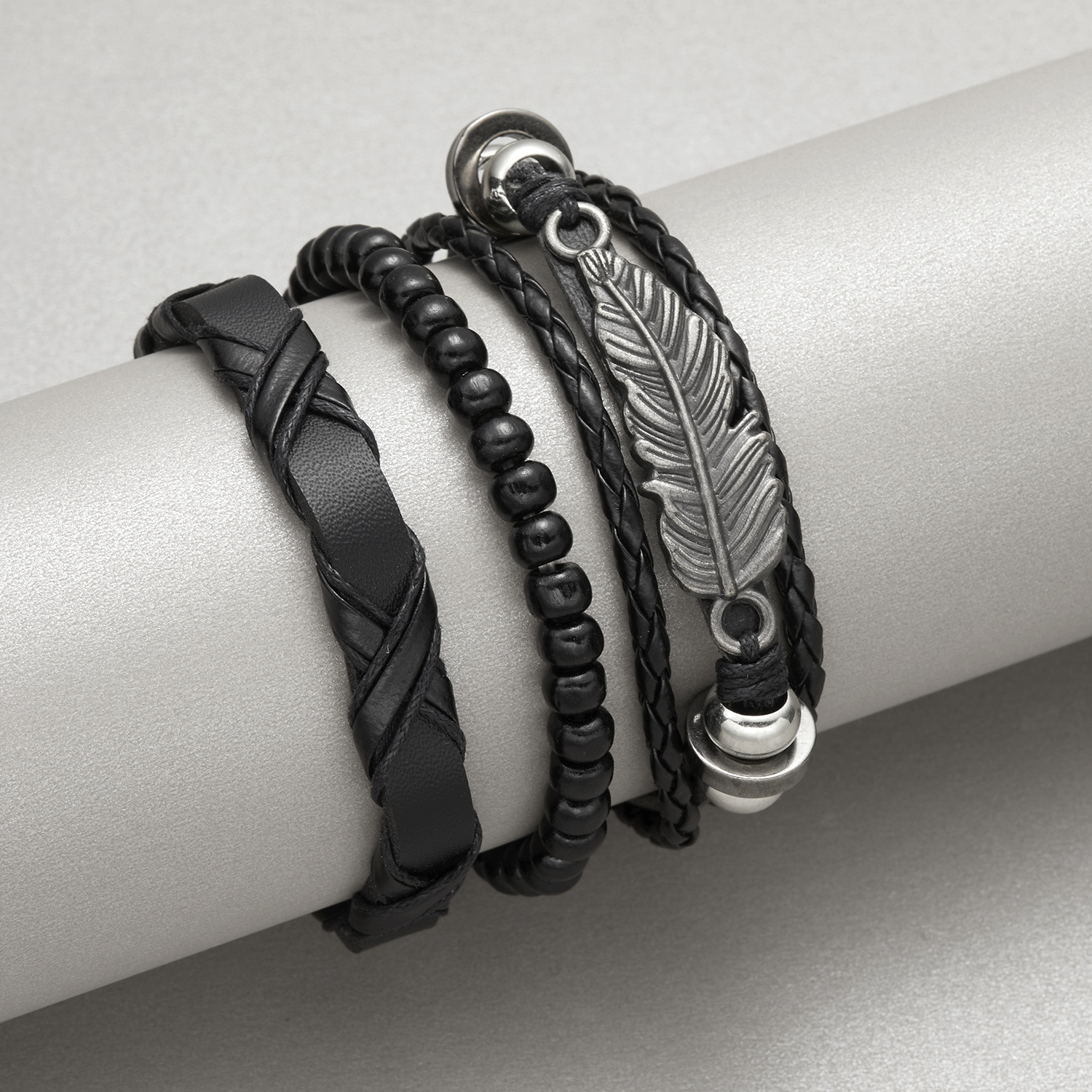 Fashion Cross Heart Shape Pu Leather Knitting Menu0027S Bracelets 1 Set