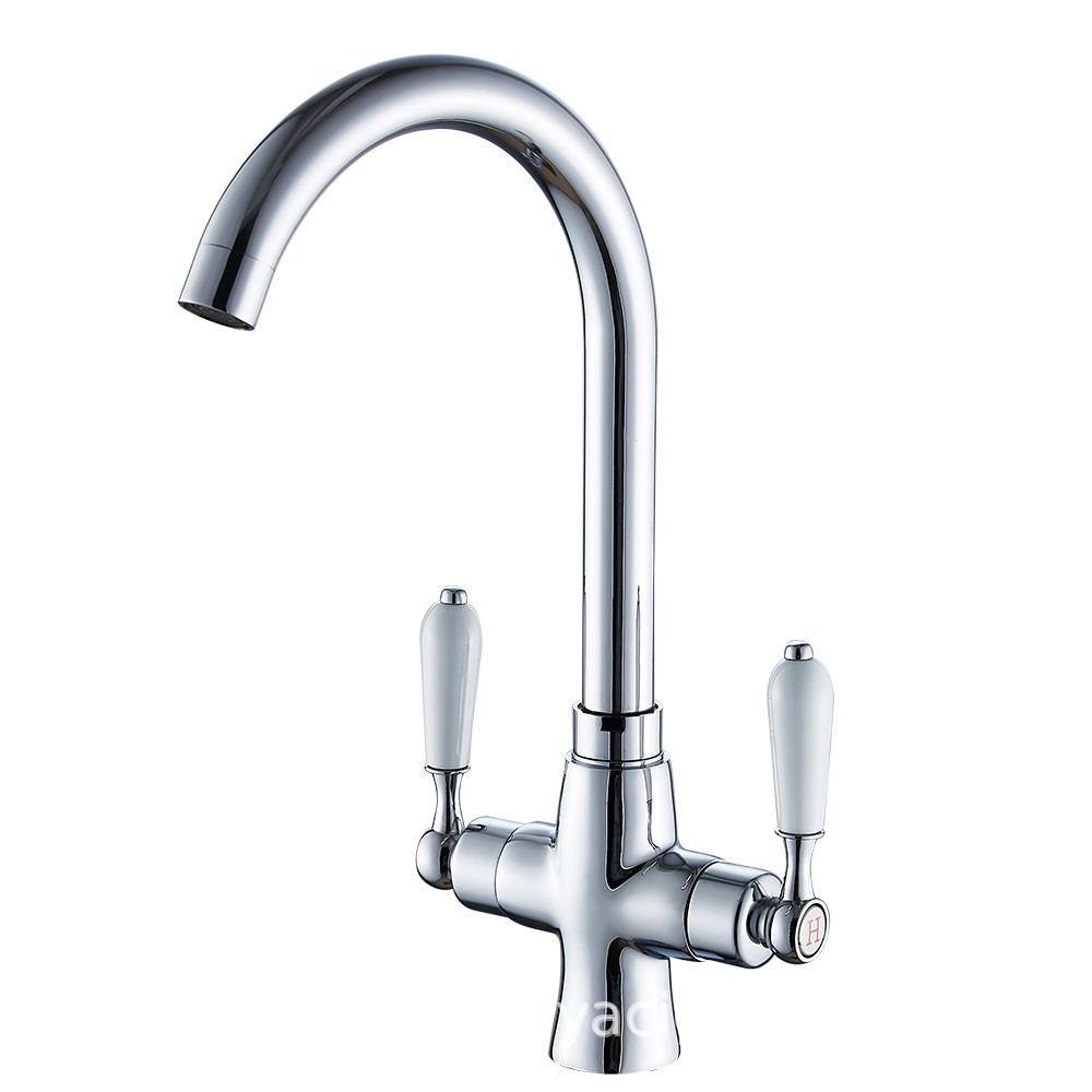 跨境陶瓷双把冷热水龙头可旋转水槽双开厨房洗菜盆水龙头|ms