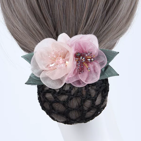 Net Pocket Hair Accessories Women's Flower Colorblock Spring Hairpin Professional Korean Style Bank Hotel Work Back Head Hair Headwear