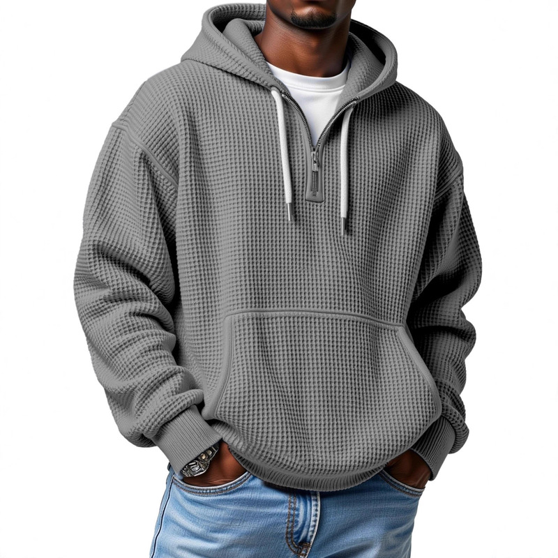 2025 Autumn and Winter New Amazon Independent Station Fashion Sports Trendy Brand Men's Tops Waffle Hooded Sweatshirt