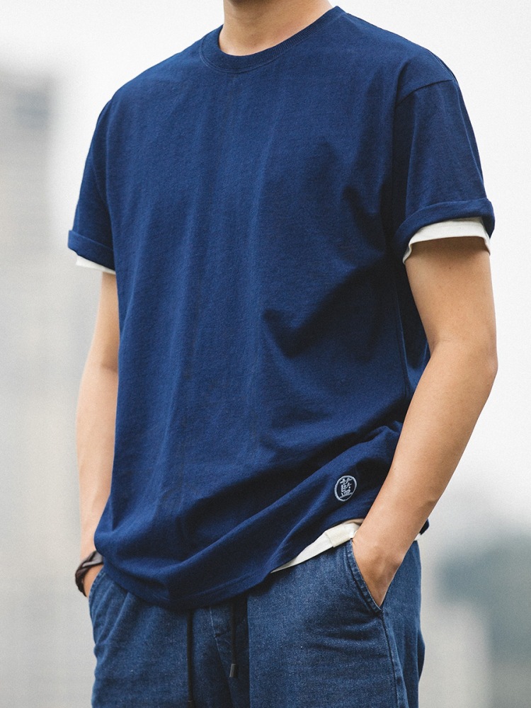 Japanese retro base solid color thin T-shirt