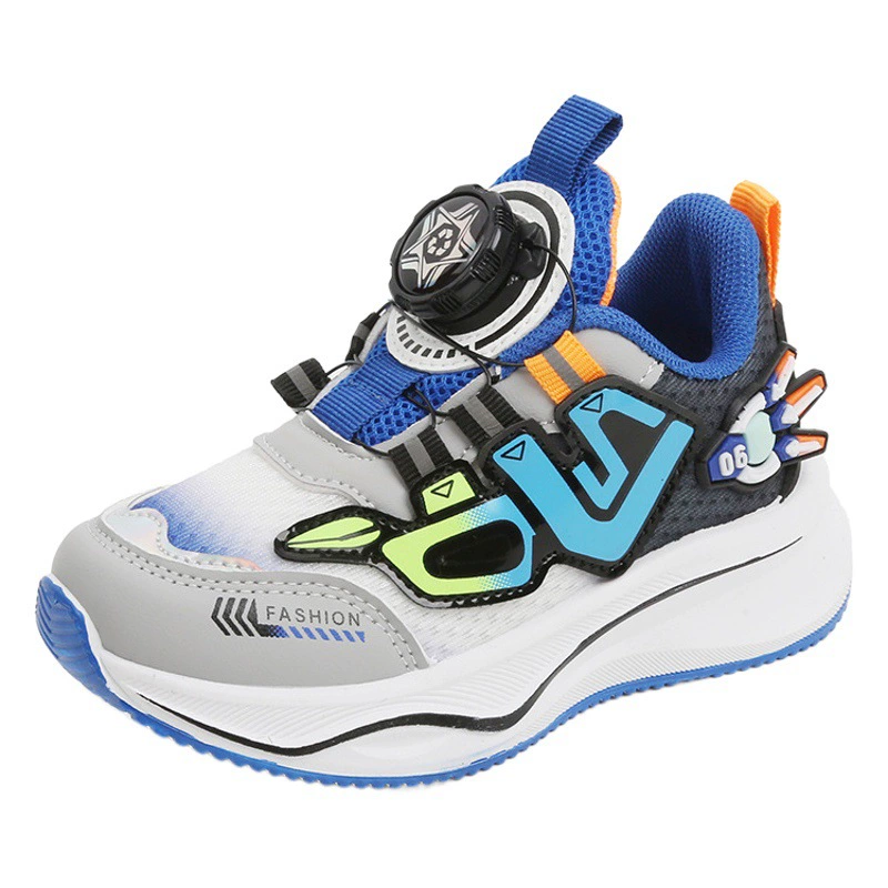 Детская спортивная обувь, весна-осень 2024, повседневная обувь для мальчиков, кроссовки для бега с вращающейся кнопкой для девочек, дышащая детская обувь с сеткой, одинарная