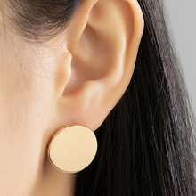 欧美风镜面几何耳环气质圆片可爱金属耳钉简约百搭圆形女士耳饰