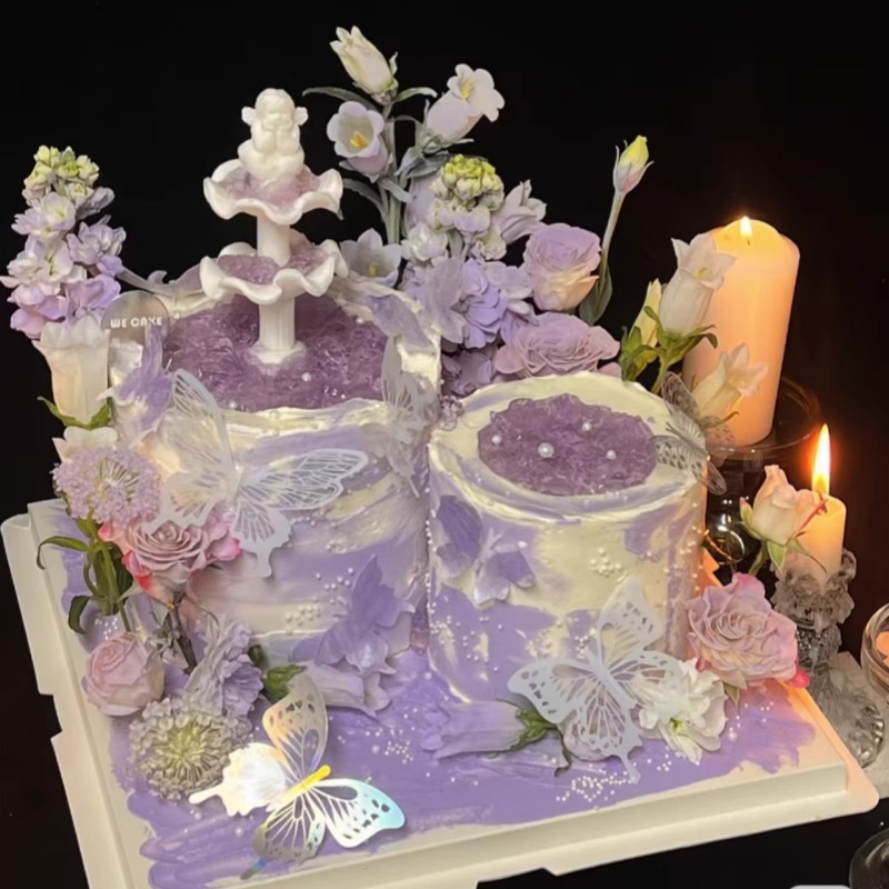 Celebridad de Internet hermosa decoración de pasteles de jardín de Monet decoración de mariposas de color mágico complemento de postre inserción de marca piscina de deseos de pvc