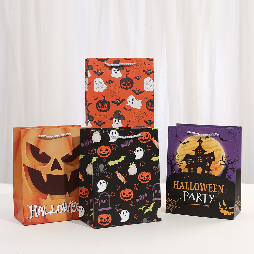 万圣节包装袋白卡纸袋印花派对手提袋批发购物礼物礼品袋外卖袋子