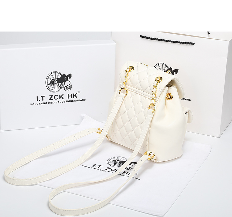 Ba lô nữ mini da phong cách kim cương dây xích cao cấp — Màu trắng, Màu đen, Màu hồng chi tiết 3
