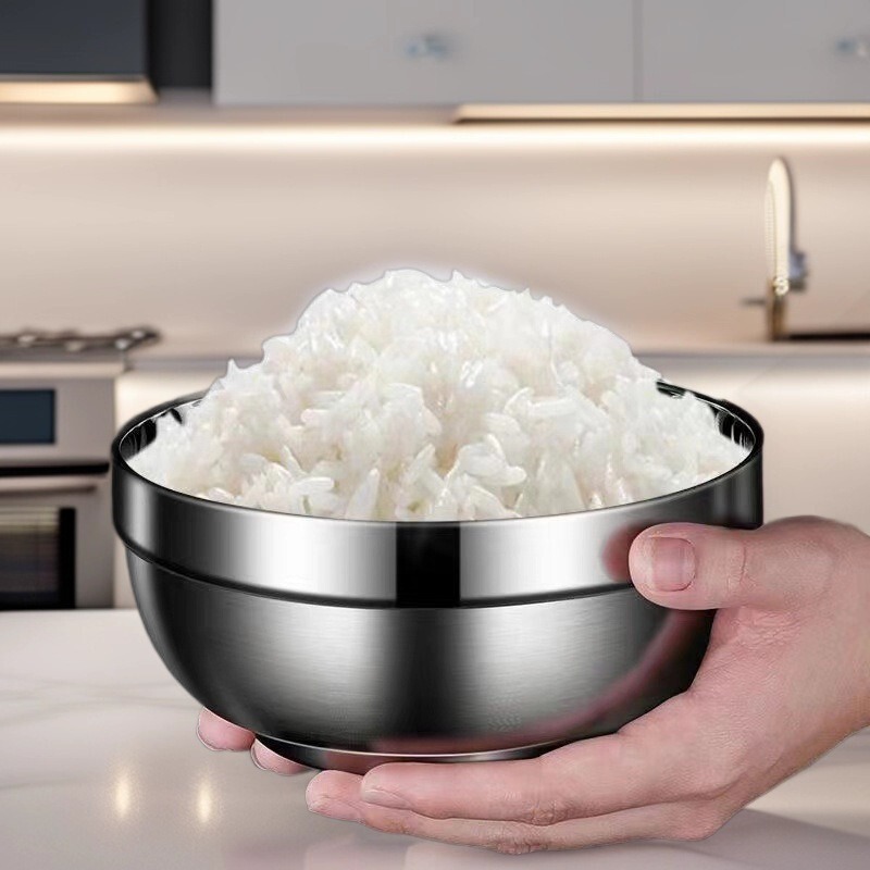 Stainless Steel Bowl Anti-Scalding Bowl Commercial Gift Double-Layer Insulated Soup Bowl Canteen Kindergarten Kidsren Students 304 Rice Bowl