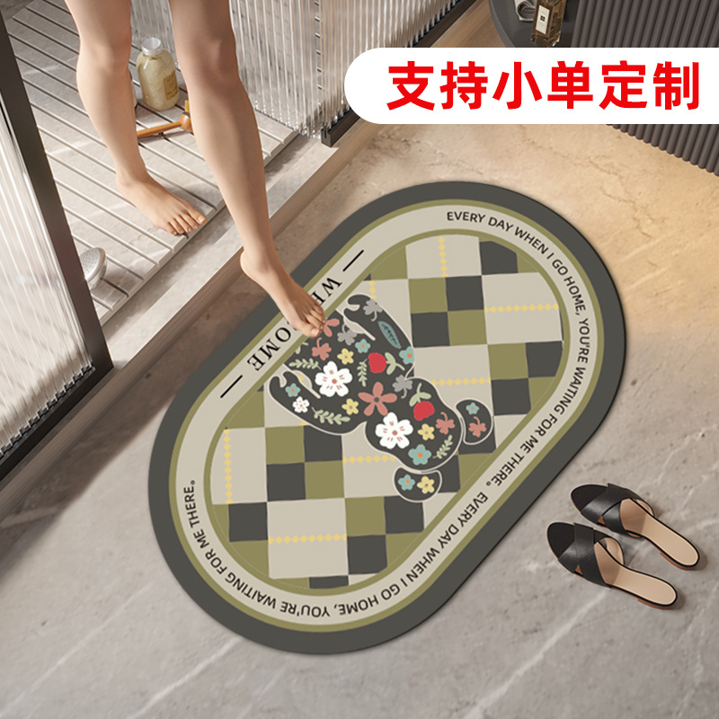 Soft diatomaceous earth floor mat for home use—absorbent and quick-drying doormat for bathroom entrances, plus absorbent foot mats for kitchen doorways.