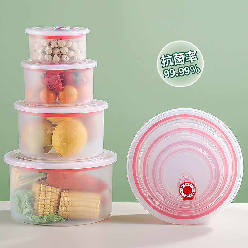 Plastic round refrigerator crisper microwave oven lunch box with air hole household food storage box fruit box suit