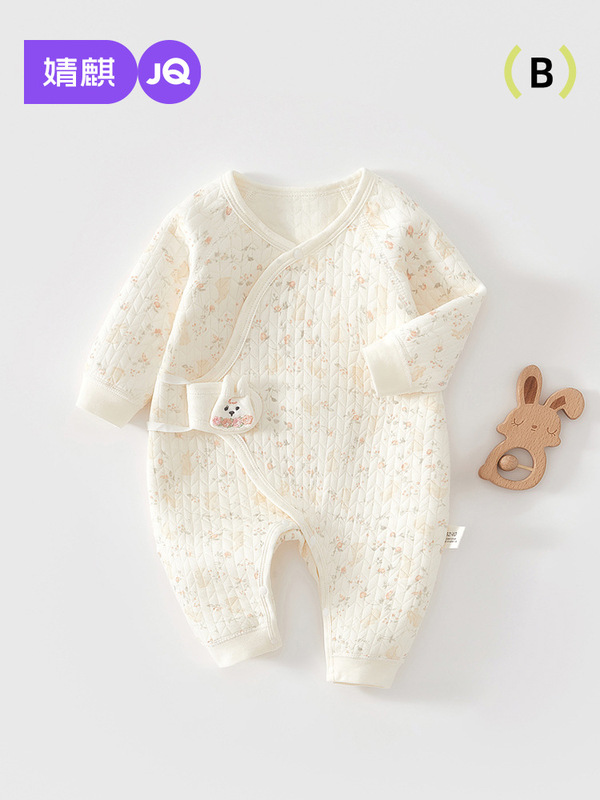 婧麒新生婴儿衣服秋冬季纯棉初生宝宝保暖连体衣夹棉小月龄和尚服|undefined