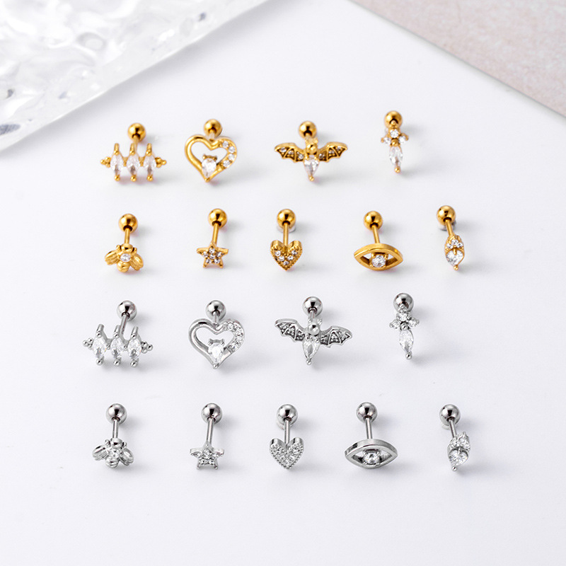 Fashion Heart Shape Stainless Steel Plating Inlay Zircon Ear Studs 1 Piece