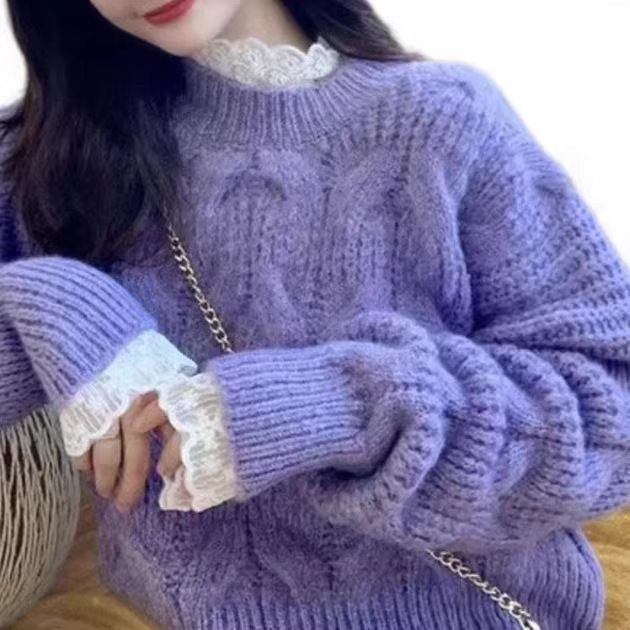 Foreign Trade 2026 Autumn/Winter New Loose Stylish Casual Round Neck Knit Sweater Cable Knit Sweater for Women Foreign Trade 2026 Autumn/Winter New Loose Stylish Casual Round Neck Knit Sweater Cable Knit Sweater for Women