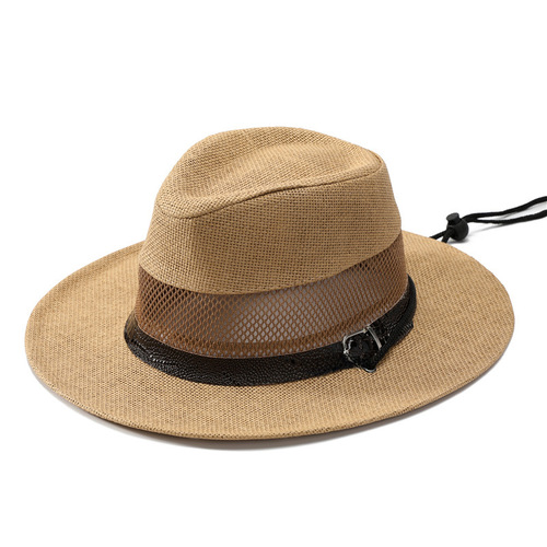 Men's Summer Dad Ventilated Sun Hat with Mesh Lining Straw Brim Formal Hat Thin Sun Hat Elderly Cooling Hat