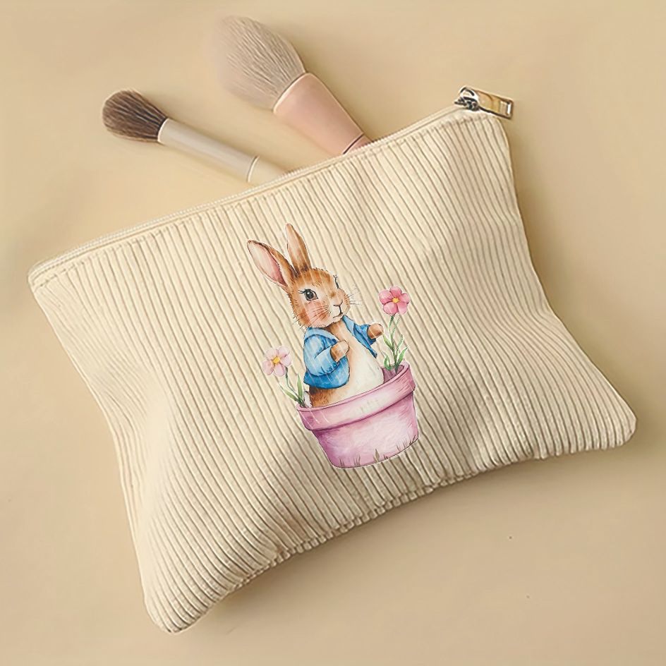 Amazon TEMU vacaciones conejo serie de animales patrón de cordillera zipper bolsa de maquillaje ligera