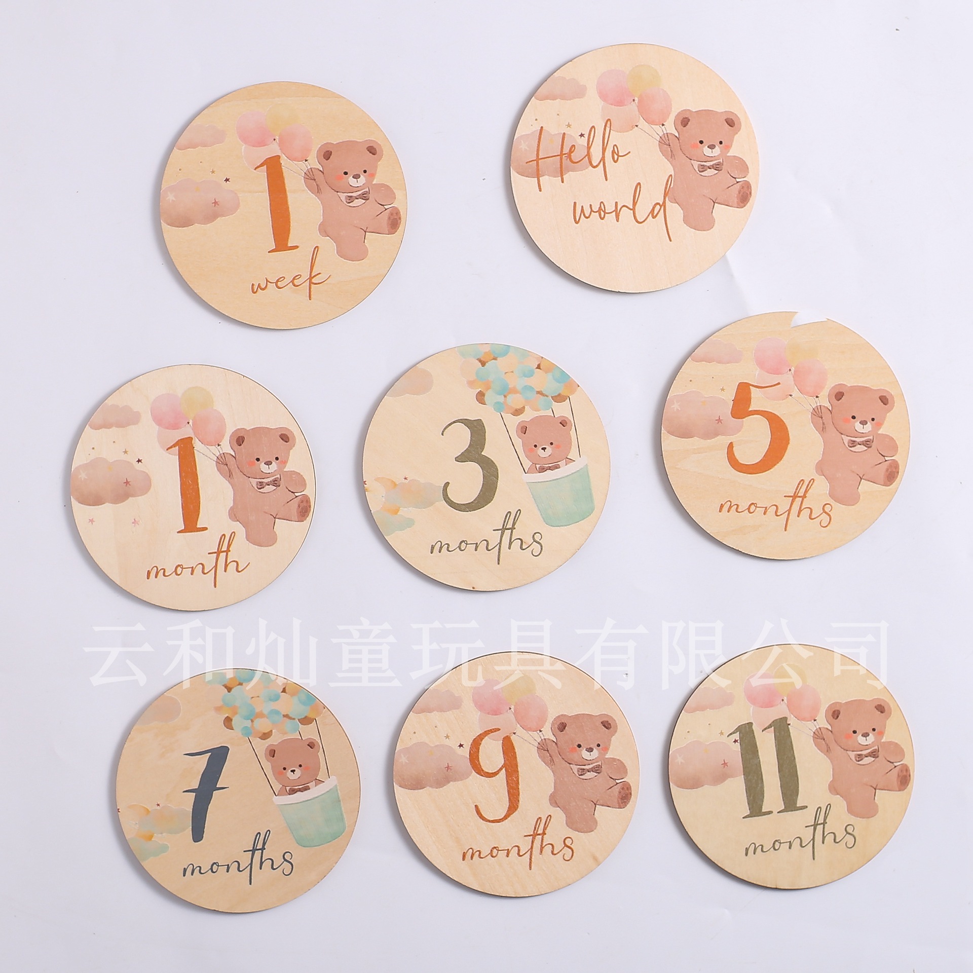 Nuevos productos transfronterizos Traje de hito de dibujos animados de madera para niños Foto de bebé Crecimiento Adornos conmemorativos Kilometraje en caja