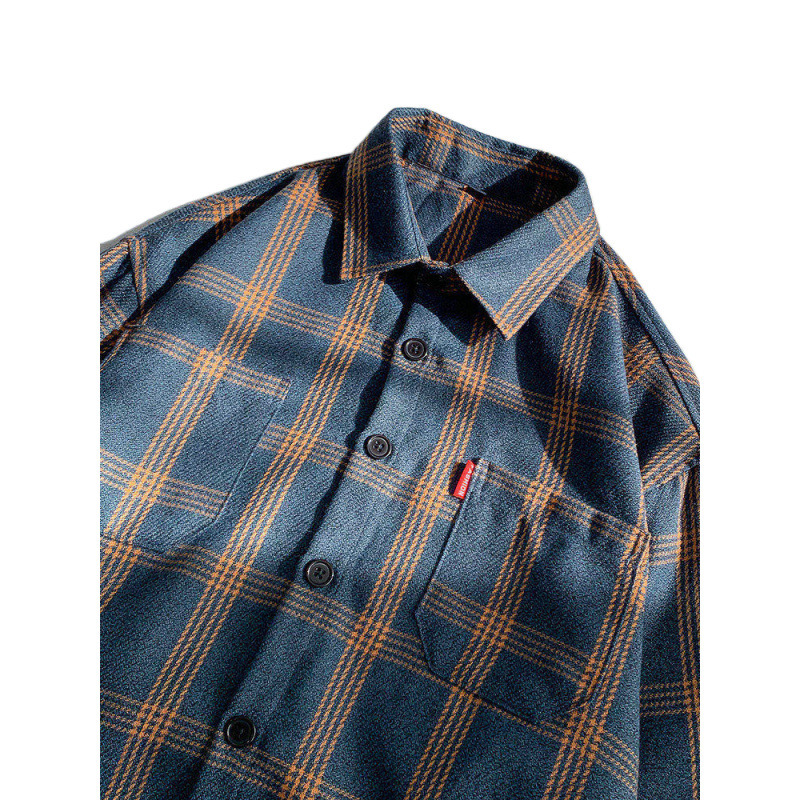Camisas a cuadros de mangas largas para hombres 2024 nuevo verano suelto puerto chaqueta de moda pareja camisa de estudiante chaqueta