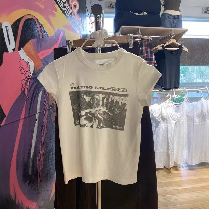 Bm Style American Retro Radio Silence Band Top Summer Sexy High Waist Slim Short-Sleeved T-Shirt Women's Trend