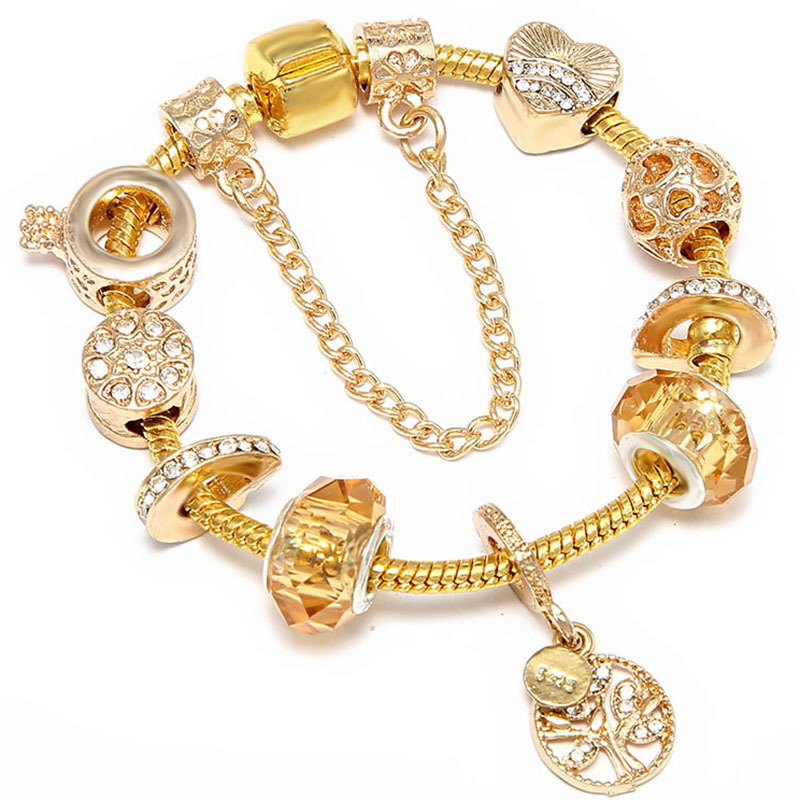 Hot gold Panjia style bracelet female crystal wisdom tree pendant DIY fashion jewelry factory supply wholesale