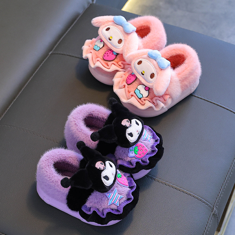 KULOMI invierno niñas zapatillas de algodón calentamiento y pelusa para niños en el hogar EVA bolsa de niños tacones de algodón