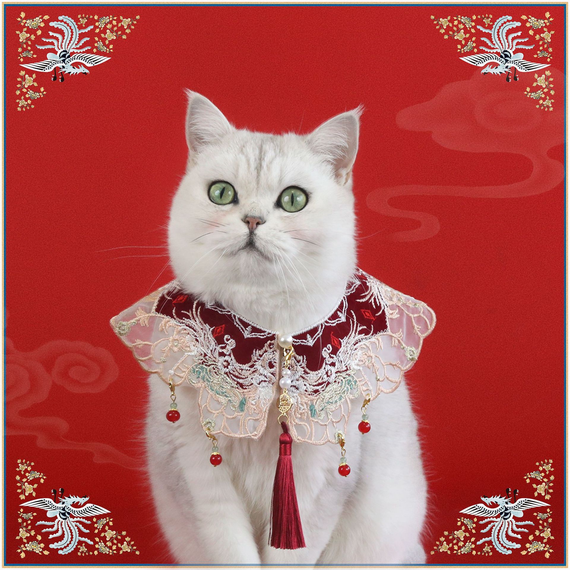 Mascotas nuevas nubes chinas hombro bib de terciopelo perlas colgante gato pequeño perro boda de Año Nuevo