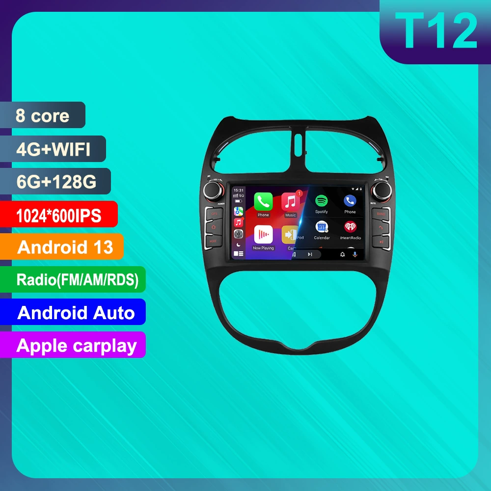 Подходит для Peugeot 206 Android 7-дюймовый автомобильный смарт-навигатор GPS Bluetooth беспроводной CarPlay центральный пульт управления