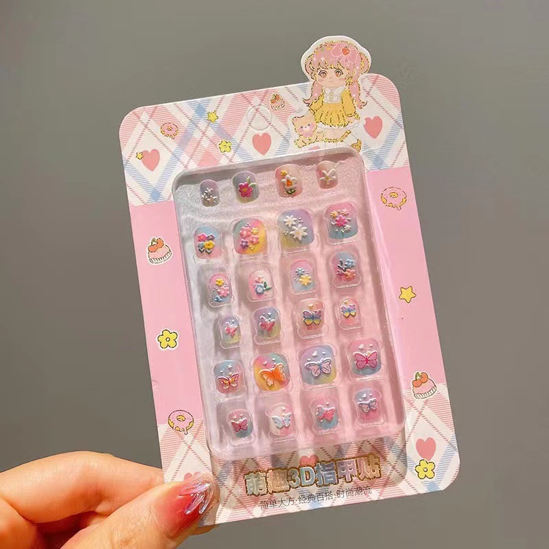 3D Niños Nail Stick Set Regalo de cumpleaños dibujos animados impermeables tridimensionales parches de manicuría autoadhesivos desmontables