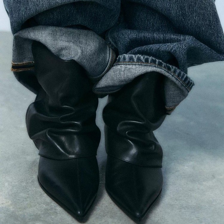 Botas Fruncidas de Caña Media para Mujer, de Tela, Térmicas, para Uso Diario