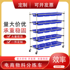 Wholesale mobile shelving warehouse e-commerce sorting line bar picking cart silent wheel plastic basket bar cart push cart